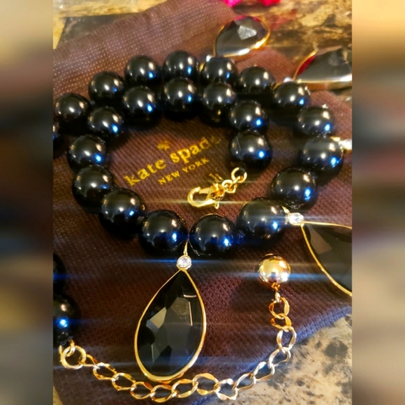 SOLD-KATE spade Black and Gold Crystal Accented Necklace - Picture 9 of 14